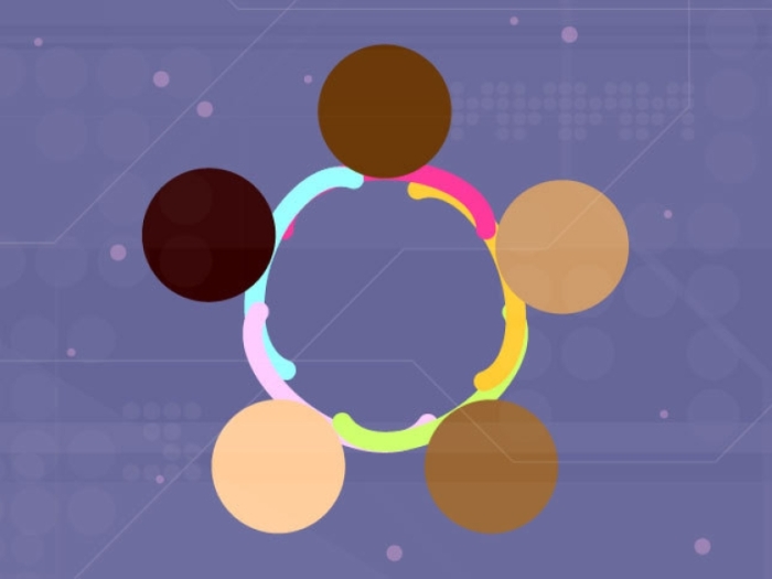 people holding hands in a circle, abstract illustration. 