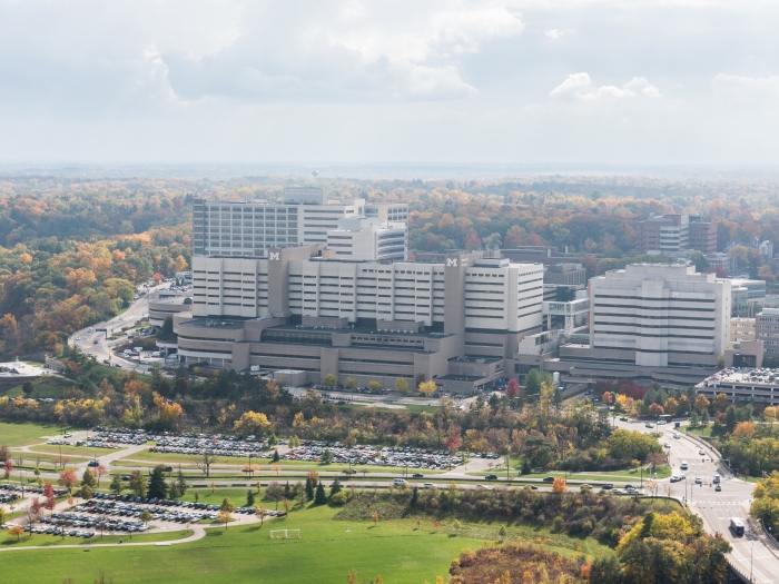 Aerial view of the U-M medical campus in Ann Arbor