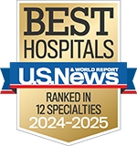 US News & World Report Best Hospitals Ranked in 12 specitalties badge 2024-25